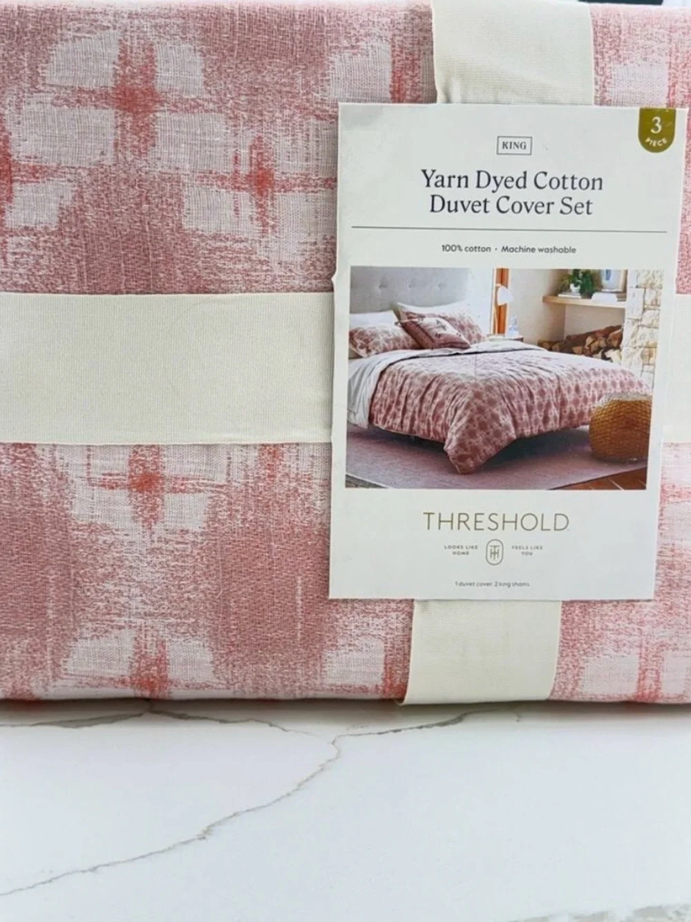 Threshold Pink Yarn-Dyed Cotton King Duvet Cover Set